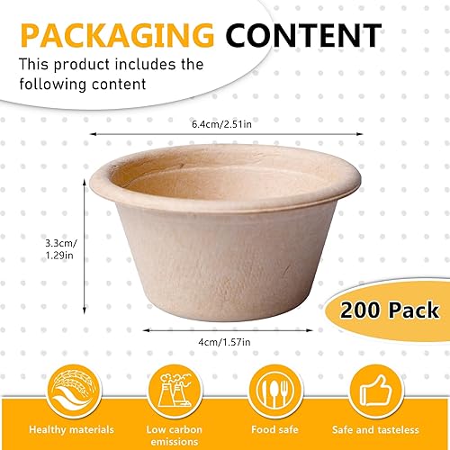 BORDEAG Gobelets A Soufflé,200 Pièces 2 Onces Gobelets En Carton Universel,Bagasse Bol Soupe Compostable Vaisselle,Gobelets Ronds Compostables En Carton Pour Epices,Sauce,Soufflé,Confiture - Nail Gallerys