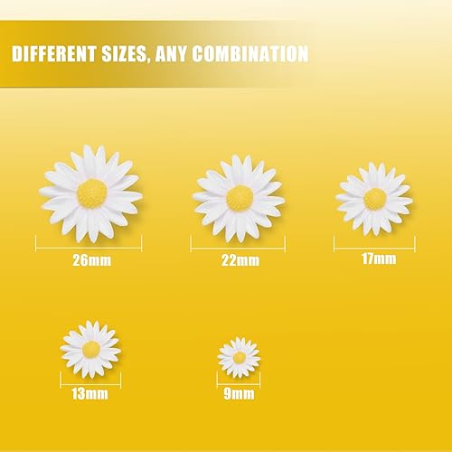 AIEX 50 pcs Daisy Flower, Breloques de Fleurs de Marguerite en Résine à Dos Plat Mini Marguerite Fleur Marguerite Decoration Anniversaire pour la Décoration Artisanale (5 Tailles, Blanc et Jaune) - Nail Gallerys