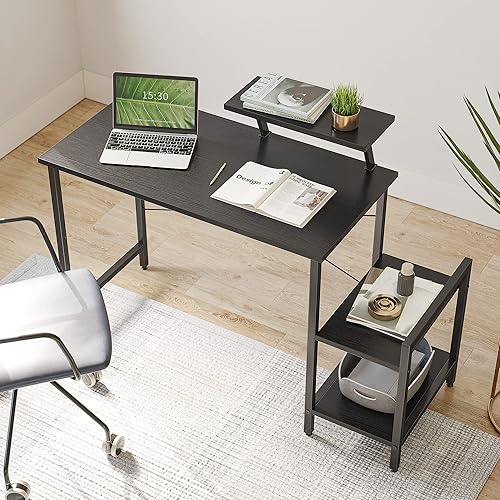 CubiCubi Petit Bureau d'ordinateur Informatique 80 * 50 cm - PC Gaming Table Stable avec 2 Étagères Mobiles et Support d'écran, Montage Facile pour Travailler Etudier Jouer Chambre Domicile, Noir - Nail Gallerys