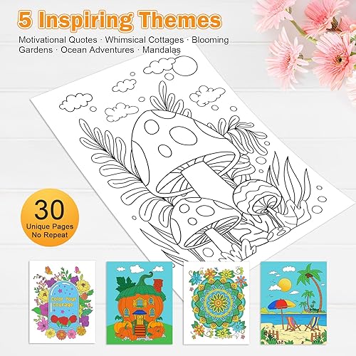 Livre de coloriage pour adultes : livres de coloriage anti-stress pour adultes avec 30 motifs inclus Mandalas Fleur inspirante, bloc de coloriage en spirale papier épais avec tampon en PVC, cadeau - Nail Gallerys