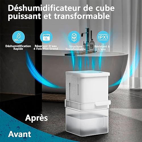 Midea Cube 20, déshumidificateur 20 l/jour, contrôle APP, drainage continu, sèche linge, mode intelligent et minuterie 24h, réservoir extensible de 12 L, couverture 40 m²/100 m³, R290 - Nail Gallerys