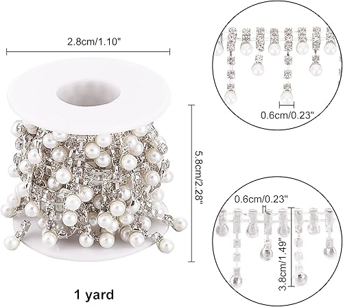 nbeads 1 Cour Perle Strass Gland Garniture, Imitation Perle Frange Gland Étincelle Cristal Strass Gland Garniture Ruban pour Mariage Collier de Mariée Chapeaux Couture Robe Décoration - Nail Gallerys