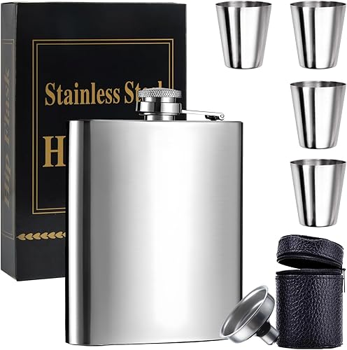 Flasque a Alcool, dellyy Fiole Alcool, Flasque, Flasque de Poche à Alcool, Flasque Whisky, Flasques 8 Oz / 224 Ml, avec Petit Entonnoir, 4 Tasses, pour Voyage,Pêche,Camping Et Escalade - Nail Gallerys