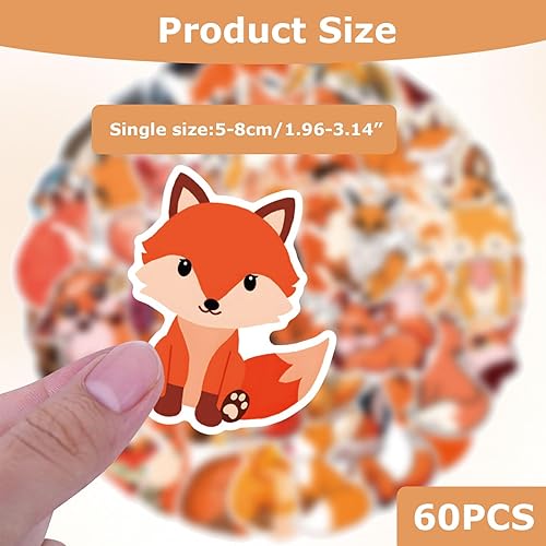 Lot de 60 autocollants renard, autocollants animaux de la forêt, renards, autocollants pour ordinateur portable, renards, autocollants en vinyle imperméables pour scrapbooking, skateboard, voiture - Nail Gallerys