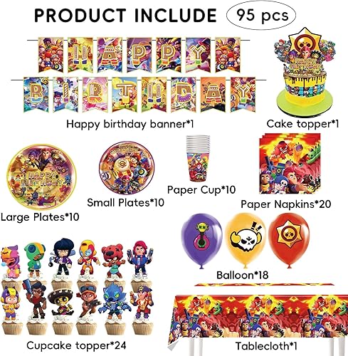 95 Pièces Décoration Anniversaire, Set de Fête pour Enfants, Incluant Ballons, Nappe, Vaisselle, D'anniversaire pour Garçons et Filles - Nail Gallerys