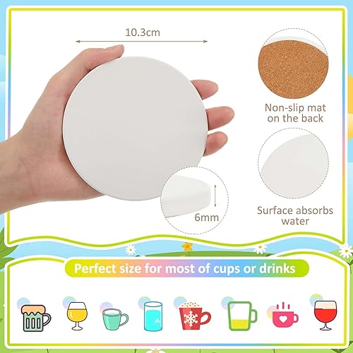 Geiserailie Ensemble de sous Verres à Peindre Comprend 4 sous DIY Verres en Céramique Blanche et 12 Stylos Porcelaine de Couleurs Différentes Céramique à Faire Soi-Même pour à Décorer(Rond) - Nail Gallerys