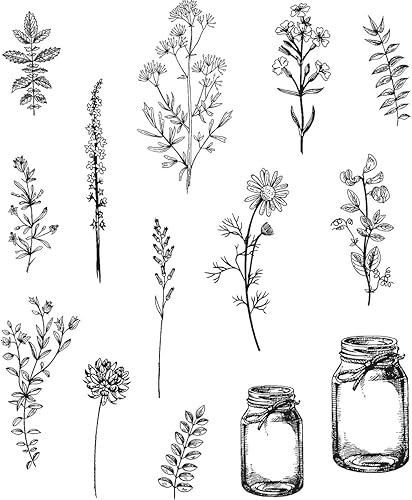 Art Gone Wild Tim Holtz Fleur Pot Ensemble de tampons en Caoutchouc étirable, Multicolore - Nail Gallerys