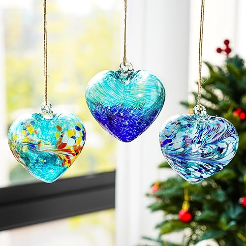 Lot de 3 boules de Noël faites à la main en forme de cœur soufflé à suspendre pour la décoration de la maison (9,9 cm) - Nail Gallerys