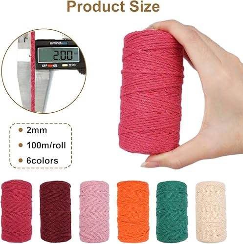6 Pièces Corde Macramé en Coton 2mm x 100m Fil Macramé Macrame Corde,Fil de Coton Naturel pour Hanging Plant DIY Décoration,Tapisserie, Suspension de Fleurs, Rideau et Divers Travaux Manuels - Nail Gallerys