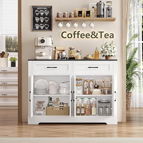 HOCSOK Meuble Cuisine Rangement, Vaisselier avec 2 Tiroirs et 4 Portes, Buffet Salle a Manger pour Salon, Cuisine, 40 x 120 x 87 cm - Nail Gallerys