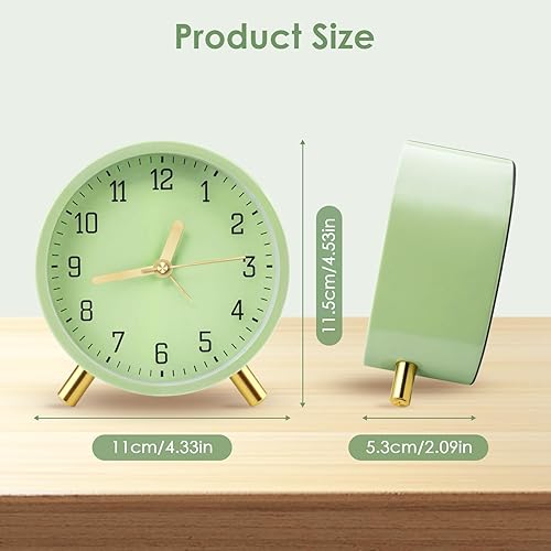 GlasFlength Reveil Analogique Silencieux, Rond Réveil sans Tic-Tac Reveil Matin avec Veilleuse Mouvement à Quartz Alarm Clock Fonctionne avec des Piles pour Chambre à Coucher Bureau Enfants (Grün) - Nail Gallerys