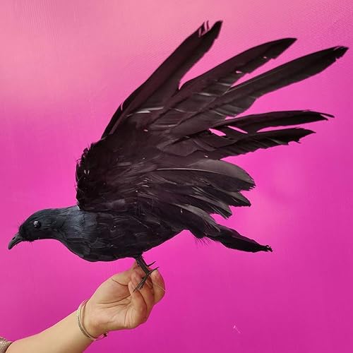 ZYLLZY Corbeau réaliste de 38,1 cm - Ailes noires en plumes - Accessoire de corbeau fait à la main en plastique - Faux oiseaux pour décoration d'intérieur ou d'extérieur - Grande taille - Nail Gallerys