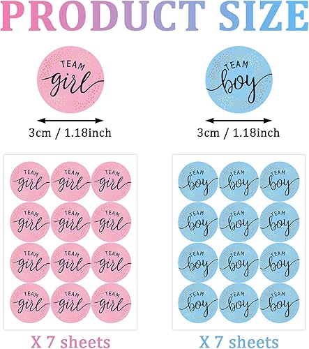 SYEYCW 168 Pièces Genre Révèle de Autocollants, 84 Pièces Team Boy & Team Girl, 3cm Bleu et Rose Rond Gender Reveal Stickers, Baby Shower Fête Décorations, pour Invitations de Fête - Nail Gallerys