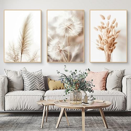 Uixxducc Lot de 3 posters muraux - Style bohème - Beige - Herbe de la pampa séchée - Impression sur toile botanique - Pour salon, chambre à coucher - Sans cadre - 13 x 18 cm - Nail Gallerys