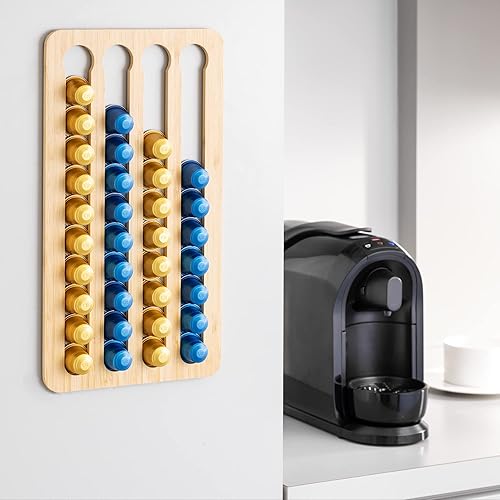 Navaris Porte-capsules en bambou - Distributeur 40,5 x 22 cm capsule café compatible avec Nespresso dosettes 3,7 cm - Rangement magnétique pour porte réfrigérateur 40x dosette - Nail Gallerys