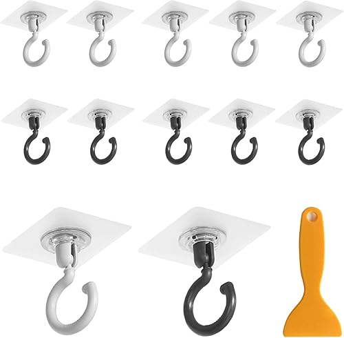 HEOUCH 10 Pièces Crochet Plafond Sans Percer, 360° Pivotants Crochet Adhesif Mural, Crochet Adhésif Extra Fort, pour Suspendre des Clés, et des Vêtements sur des Surfaces Lisses et Plates - Nail Gallerys