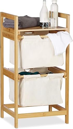 Relaxdays, nature Panier bambou, 2 sacs, 25 L, 2 tiroirs, surface de rangement, coffre à linge, polyester, 1 élément - Nail Gallerys