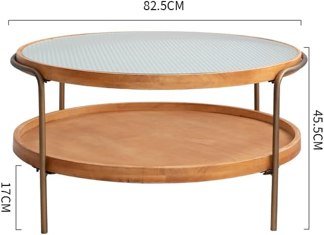 Zouron Table Basse Double,Table de Salon Ronde,Table de Salon (Bois d'hévéa),Table Basse,Plateau en Verre trempé,82.5 * 82.5 * 45.5cm,Pieds dorés - Nail Gallerys