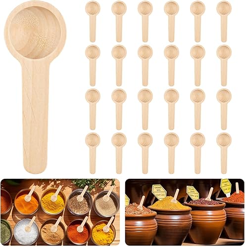 DECARETA 25 PCS Petite Cuillère Ronde en Bois pour Sel, Épices, Cuisine, Confiture et Sucre - Mini Cuillère à Épices - Nail Gallerys