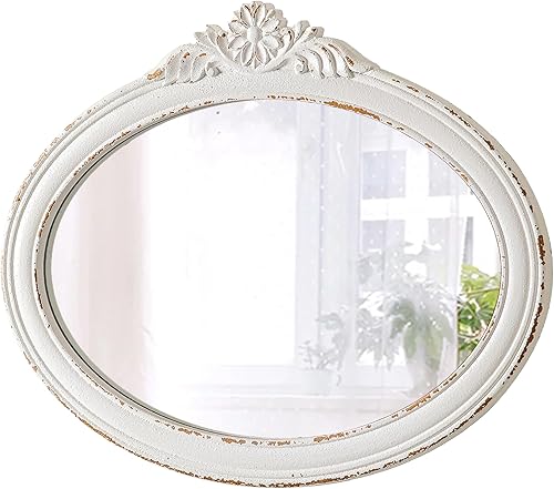 Sintosin Grand Miroir Mural Ovale Vintage 60 x 47 cm, Miroir Decoration Murale en Bois Blanc, Miroirs Muraux pour Salon, Chambre, Salle de Bain, Entrée - Nail Gallerys