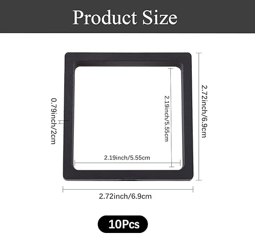 SOFPLATE 10 présentoir à Bijoux Flottant 2.7 x 2.7 x 0.8D Noir de 3 cm Transparent avec Membranes en Polyéthylène Boîte de Rangement pour Badges de Défi Collectionneurs Médaillons et Bijoux - Nail Gallerys