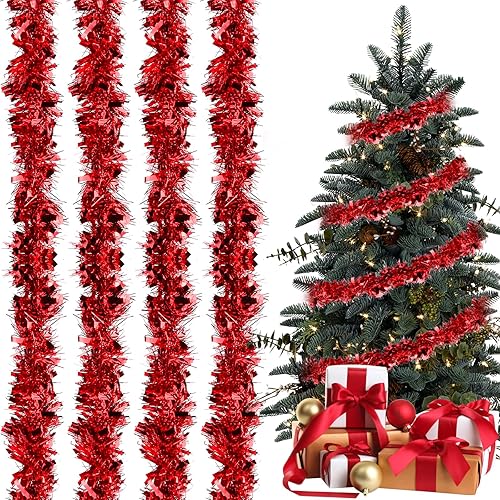 Coicok 4 Pièces Guirlande Noël, Guirlande Noel Sapin, Guirlande de Décoration Noël, pour Décoration de Fête de Noël Sapin Intérieures et Extérieures-Rouge - Nail Gallerys