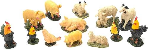 Figurines de Noël 6 cm. 13 poules coqs, poules, moutons, moutons, agneaux, cochons et porcelets. Ensemble de scène, naissance de jésus. métiers de crèche. Modèles à l'échelle - Nail Gallerys