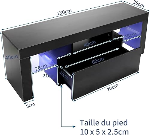 Bonnlo Meuble TV avec LED, Banc TV, Noire, Meuble TV avec Rangement, Meuble télé pour Salon, Chambre, 130 x 35 x 45cm (Blanc) - Nail Gallerys