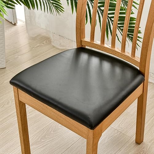 FANSU Housses de Siège de Chaise en Cuir PU Imperméable, Housse de Chaise Stretch Lavable Amovible Housse Assise Chaise pour Salle à Manger, Hôtel, Banquet (Noir,4 pièce) - Nail Gallerys