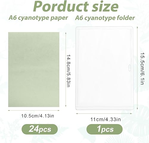 24 Feuilles Kit de Papier d'Impression Solaire, 14,8x10,5cm Papier Cyanotype avec Dossier Transparent Haute Sensibilité Nature Papier d'Impression Solaire pour Enfants Adultes d'Art Projet - Nail Gallerys