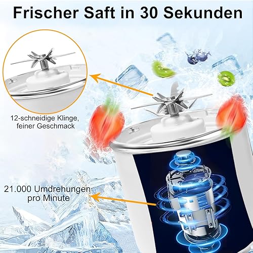 Mini blender à smoothie - 700 ml - Portable - Avec couvercle de voyage - 12 lames - 4 modes - Chargement de type C - Pour smoothies, jus et aliments pour bébé - Nail Gallerys