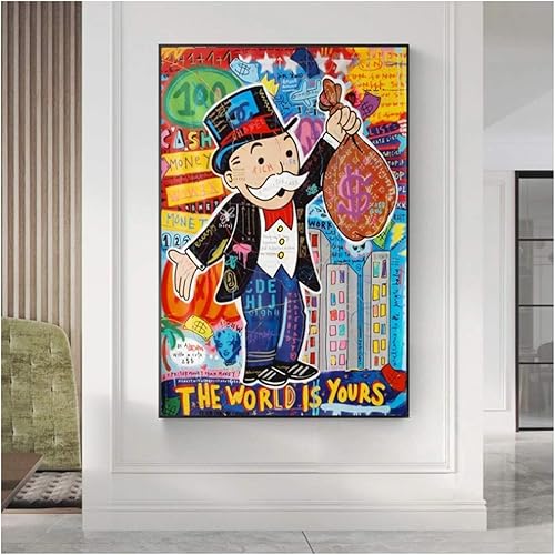 ALEC Monopoly Graffiti Art Argent peintures sur Le Mur Art Toile Affiches et Impressions Le Monde est à Vous Moderne Maison Photos 60x80cm (24x32in) - Nail Gallerys