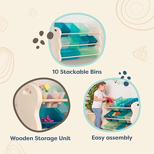 B. Spaces - Totes Tidy - Organizateur de Jouets - Meubles de Rangement pour Les Tout-Petits - avec 10 bacs empilables - Ivoire et Menthe - 3 Ans et + - Nail Gallerys