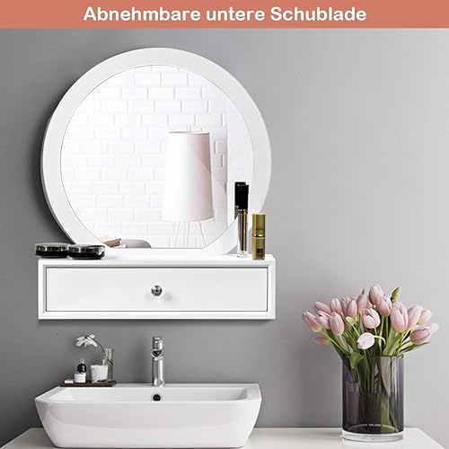 COSTWAY Miroir avec 2 tiroirs - Miroir Rond - Coiffeuse - Nail Gallerys