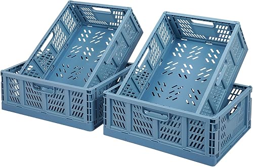 Tuevob Lot de 4 boîtes de rangement pliables en plastique - Pour la maison, le bureau, la chambre à coucher, la cuisine - Bleu - Nail Gallerys