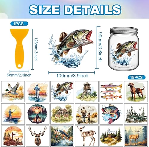 GLOBLELAND 18 feuille D'Autocollants de Transfert de Chasse et de Pêche 3.9x3.6 pouces Décalcomanies de Transfert de Chiens de Chasse et de Canard Décalcomanies de Transfert de Bar de Cerf Colorées - Nail Gallerys