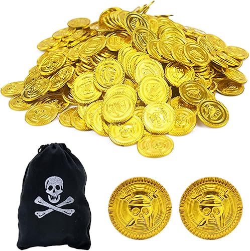 OHREN 100 Pièces Pirate Pièces d'or, Enfants Jouets avec Sac de Rangement, Le Trésor de Chasse, Accessoires Pirate, Décoration Pirate pour Anniversaire Pirate ou Faveur de Fête - Nail Gallerys