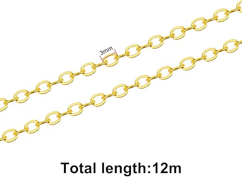 HQdeal 39.4 Pieds Chaine Bijoux Creation 2 * 3mm Chainette de Collier en Fer avec 100 Anneaux de Saut et 30 Fermoirs de Homard pour Création de Bijoux, Argenté et Or (Or) - Nail Gallerys