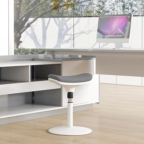HOMCOM Tabouret Ergonomique réglable en Hauteur avec Inclinaison à 5°, Tabouret Moderne en Polyester, Mousse et PP, 41,5x41,5x51,5-71,5 cm, Gris - Nail Gallerys