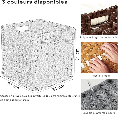 Mangata 31cm Cubes de rangement en imitation rotin, Multi-couleur Disponible, 31 x 31 cm, paniers de rangement décoratifs, imperméables, anti-moisissure(Popcorn, 2 pièces) - Nail Gallerys