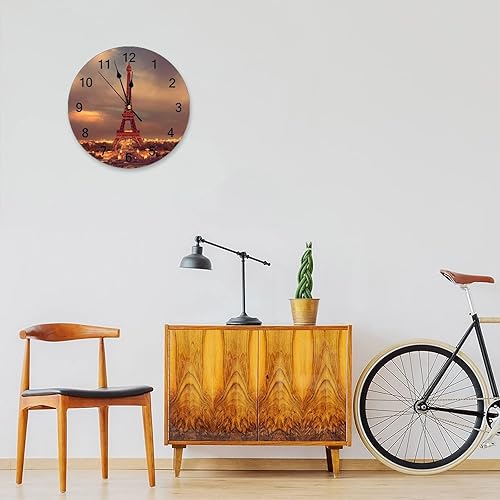 Horloge murale ronde moderne avec tour Eiffel et nuages - Silencieuse - 35,6 cm - Nail Gallerys