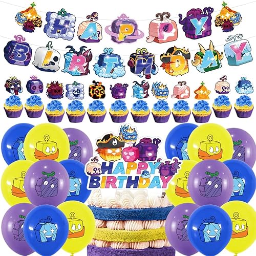 Bl-Ox Fruits Décoration de Fête d'Anniversaire, 32 Pcs Bl-Ox Fruits Ballon Anniversaire d'Enfant - Bannière, Ballon, Décoration de Gâteau, Cupcake Top Fournitures de Fête De Cartoon - Nail Gallerys