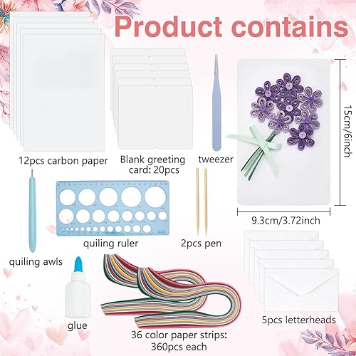 WEBEEDY 20 Sets Papiers Quilling Kit pour Adultes Débutant DIY Kit Carte Quilling Fleur Anniversaire 5 Styles Kit de Création de Carte de Voeux Joyeux Anniversaire avec Instruction pour Amis Familles - Nail Gallerys