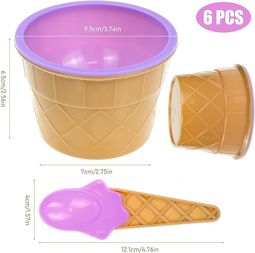 LTHERMELK 6 Pièces Bols à Crème Glacée, Bols de Crème Glacée avec Cuillères, Coupes à Dessert Colorées pour Enfants, Bol en Plastique Bol de Crème Glacée - Nail Gallerys