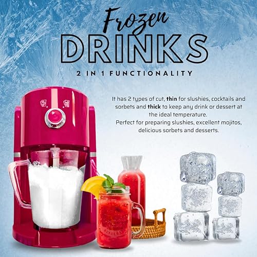 Chef-o-Matic Hachoir à glace électrique Frozen Drinks, lame en acier inoxydable, capacité 1,1 L, granités, cocktails, boissons froides, combinés, yaourt glacé, 30 W, haché fin et épais. - Nail Gallerys