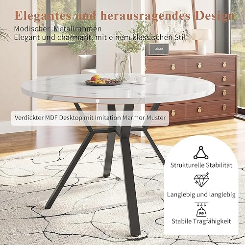 Zepneiy Table a Manger avec 4 chaises, Table Salle à Manger Ronde en marbre avec Pieds de Table en métal Noir, chaises avec chaises ergonomiques en Daim Vert - Nail Gallerys