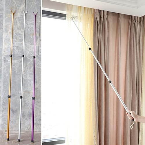 Myukbest Crochet rétractable en Acier Inoxydable pour Corde à Linge - Crochet de penderie réglable - Poignée télescopique - Convient pour Une penderie - 127 cm (doré) - Nail Gallerys