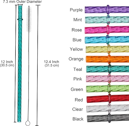 Dakoufish Lot de 12 pailles réutilisables en plastique transparent de 22,9 cm pour bocaux Mason de 340,2 g, 473,6 g, pailles de rechange avec brosse de nettoyage (22,9 cm, 12 couleurs) - Nail Gallerys