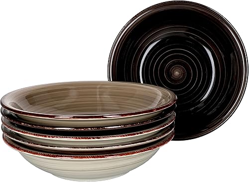 MamboCat Grey Lot de 6 assiettes creuses I 450 ml I 6 personnes I 6 différents tons de gris I Décor tourbillon I Soup Bowl Assiette à salade I Vaisselle en grès - Nail Gallerys