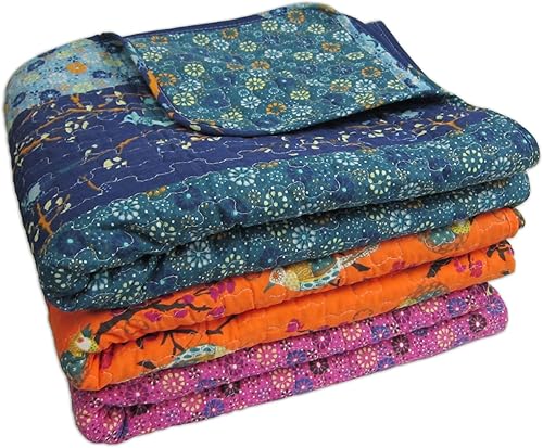 Lush Decor Royal Empire Couverture d'automne réversible en Coton rayé, 127 x 152,4 cm (l x L), Motif bohème coloré Tangerine, Orange, matelassé, pour lit, canapé ou Chaise - Nail Gallerys